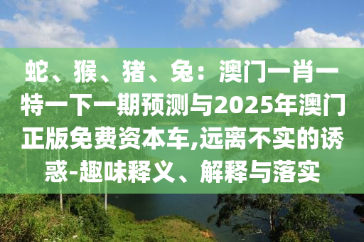 蛇、猴、猪、兔:澳门一肖一特一下一期预测与2025年澳门正版免费资本车,远离不实的诱惑-趣味释义、解释与落实中山市多米克自动化设备有限公司